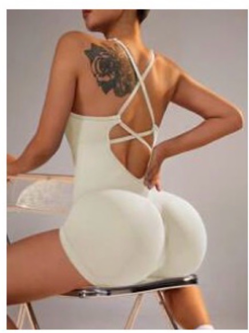 Sexy Sport studio Women’s Shapewear Bodysuit in Cream with Crisscross Back